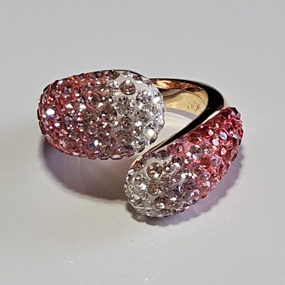 Gold Tone Swarovski Louise Pink Clear Crystal Ring Size 7 - Picture 14 of 14